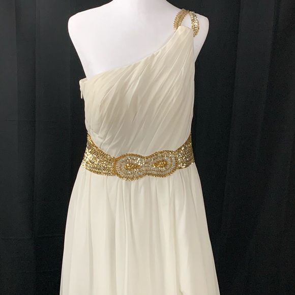 JJs House Dresses Jj S House Grecian Ivory And Gold Gown Poshmark